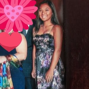 Silk black mini dress with purple floral print